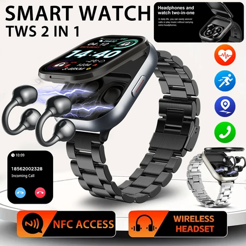 Reloj inteligente D9 2 en 1 con auriculares, reloj inteligente TWS con Bluetooth, Monitor de ritmo cardíaco y presión arterial, reloj deportivo, reloj de Fitness