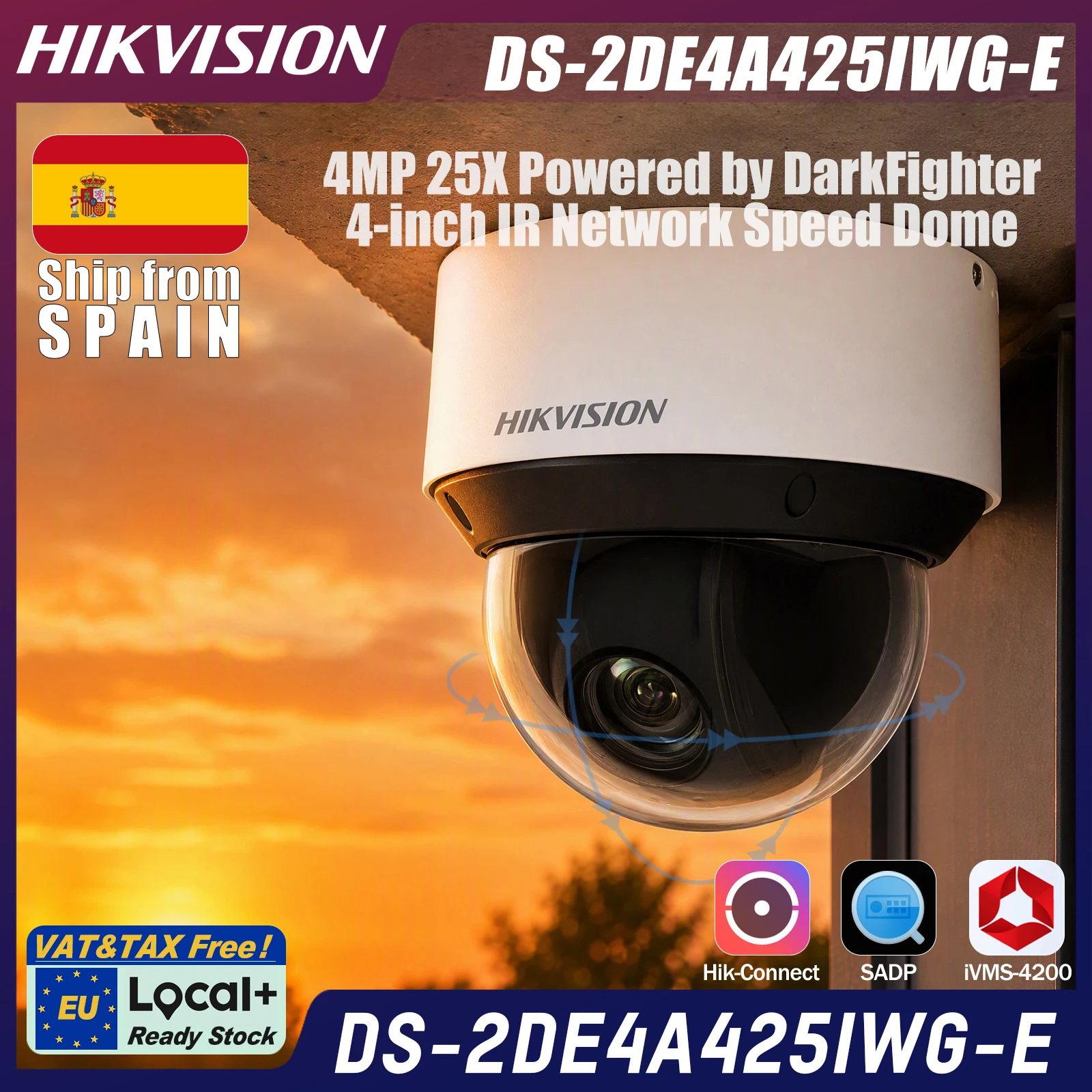 DS-2DE4A425IWG-E (O-STD) Hikvision Local+ telecamera PTZ IR 4MP 25X DarkFighter AcuSense, Auto-Tracking, IR 50m, 120dB WDR, classificazione uomo/veicolo, PoE 802.3at