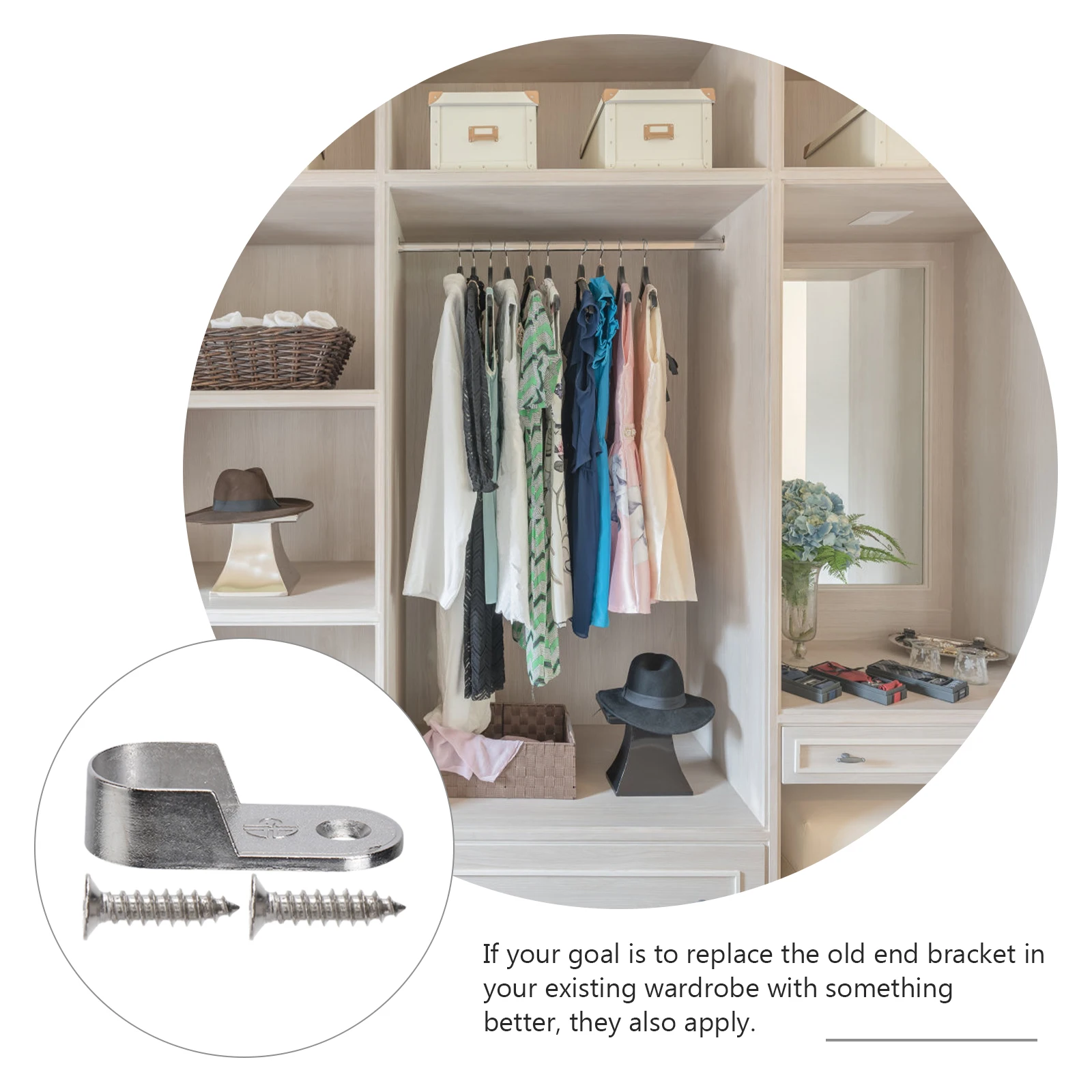 

30pcs Wardrobe Tube Support Brackets Closet Hanging Rail Clothes Rod Furniture Hardware Oval Rod End Supports Cast Metal Easy