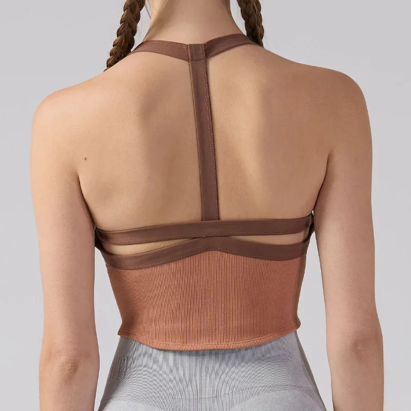 Womens Vest Slim Straps Beautiful Back High Strength Sports Bra Shockproof Anti Sagging Sleeveless Vest Fitness Running Sling