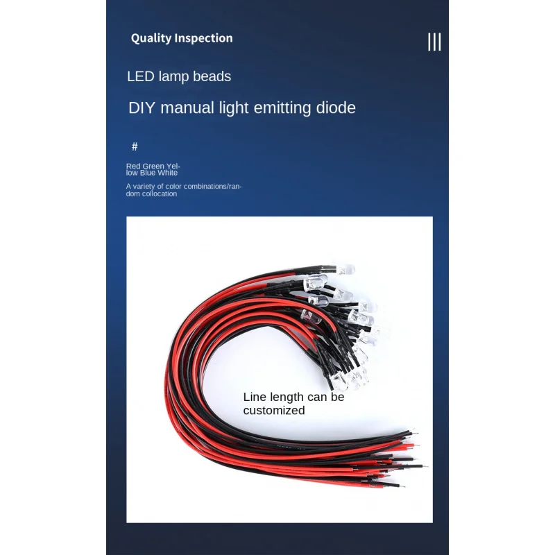 5PCS 3MM/5MM LED 20cm Diode Red Green Yellow Blue White Warm Orange Pink  RGB Slow Falsh Light Emitting Diodes With Cable DIY