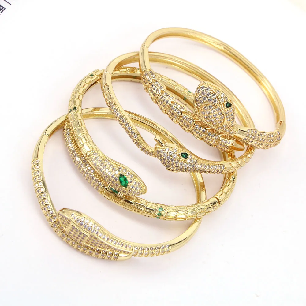 

3PCS, New Arrival European and American Fashion Copper Cubic Zircon Cuff Adjustable Snake Bangle Jewelry Fine Party Wedding Gift