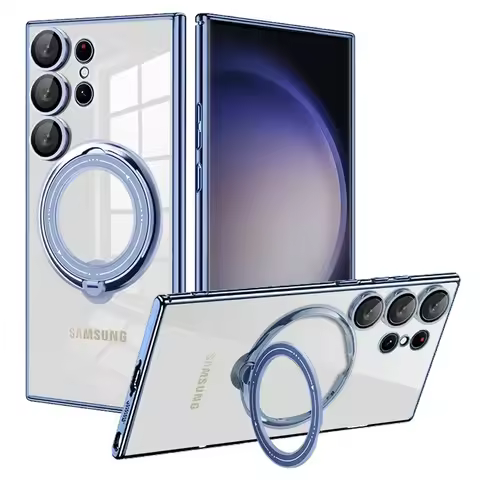 Magnetic Transparent Ring Case For Magsafe For Samsung Galaxy S24 23 S22 Ultra Plus A52 A54 A14 A34 S23Ultra S22Ultra Lens Cover