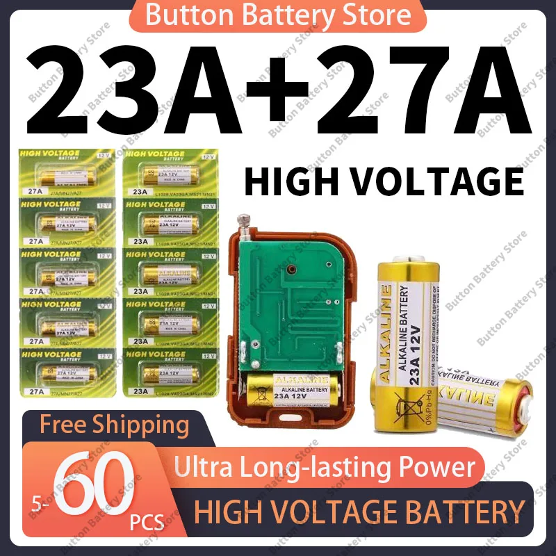 بطارية قلوية 12 فولت 23 أمبير/27 أمبير متعددة الرمز تدوم طويلاً، مجموعة 5-60 قطعة لمصباح ألعاب جرس الباب عن بعد (A23 E23A K23A L1028) #1