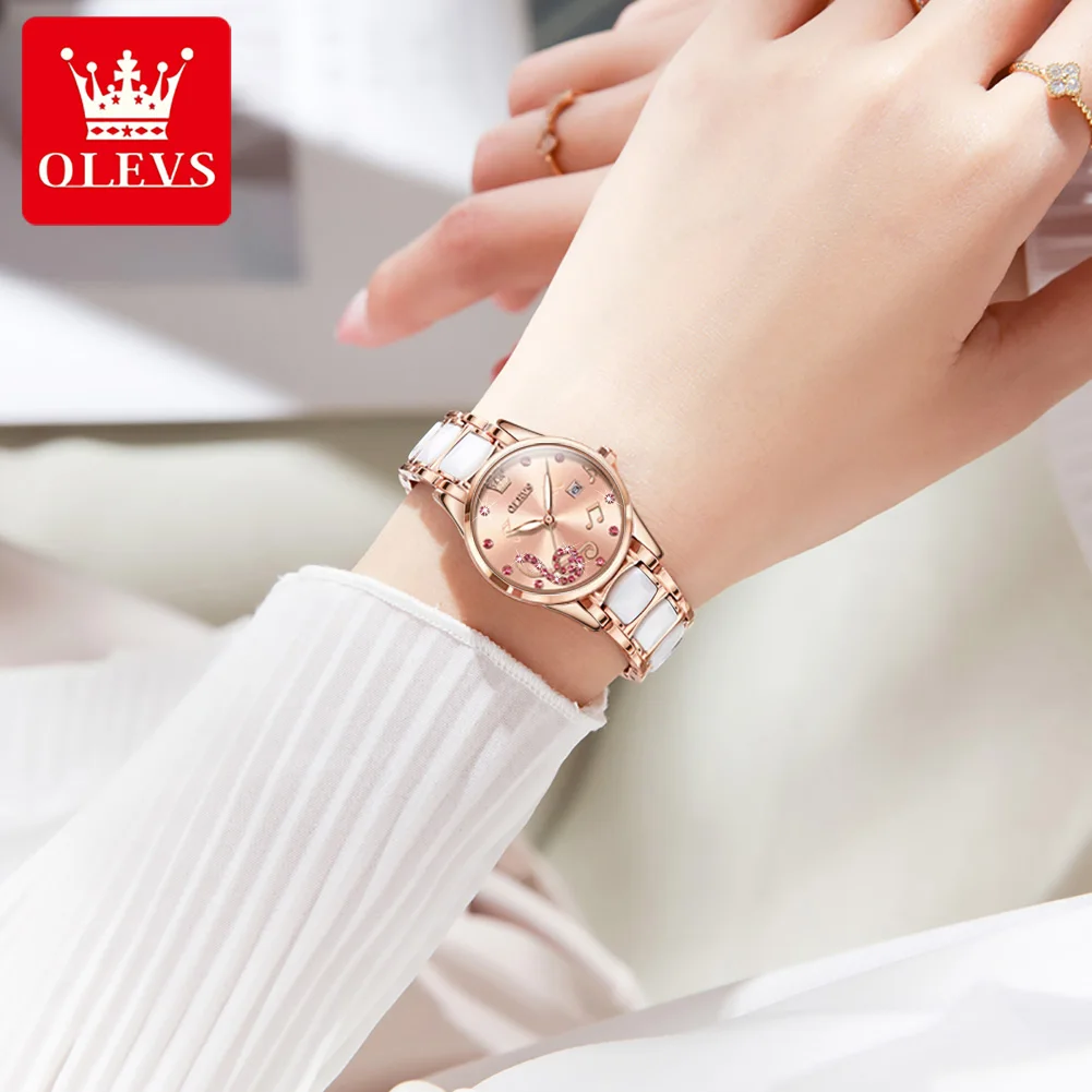 OLEVS 3605 Women\'s Watches Top Brand Fashion Mechanical Wristwatch Zircon Scale Watch for Ladies Waterproof Chronograph Date