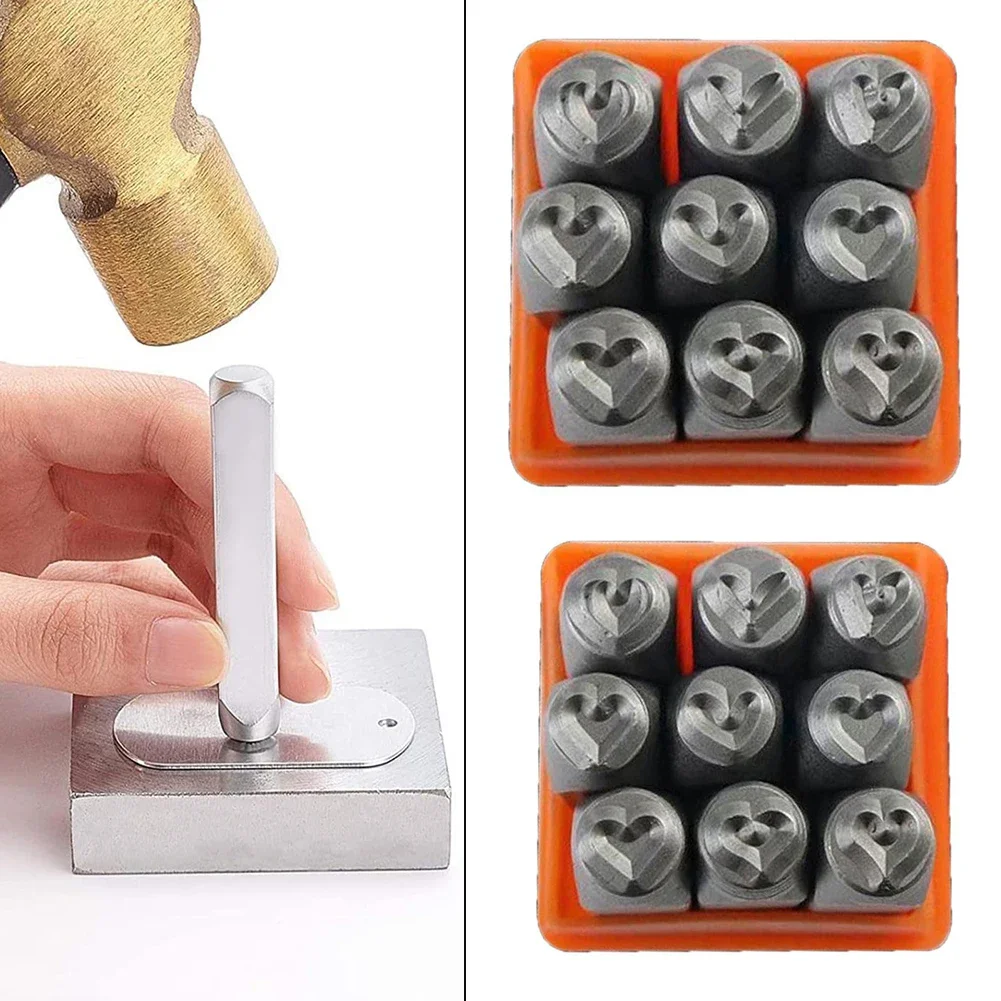 9Pcs Metal Stamp Punch Set Heart Star Pattern Design Carving Embossing Stamp For Jewelry Making DIY Hand Tools