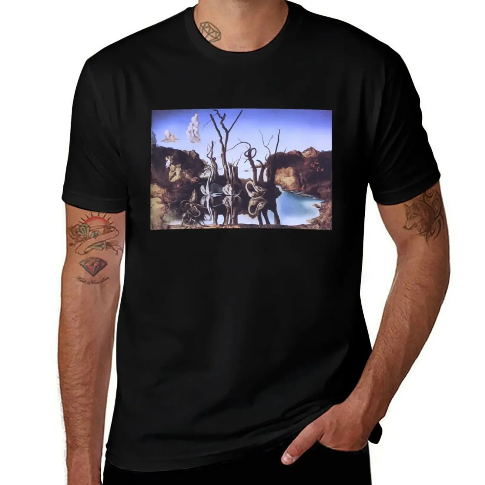 Salvador Dali, Swans that are reflected as elephants. T-Shirt Short sleeve tee Funny t-shirts t shirt men