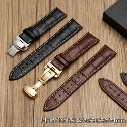 14mm 16mm 18mm 20mm 22mm 24mm Crocodile Pattern Strap for Seiko for Omega Bracelet Vintage Leather Watch Band Butterfly Buckles