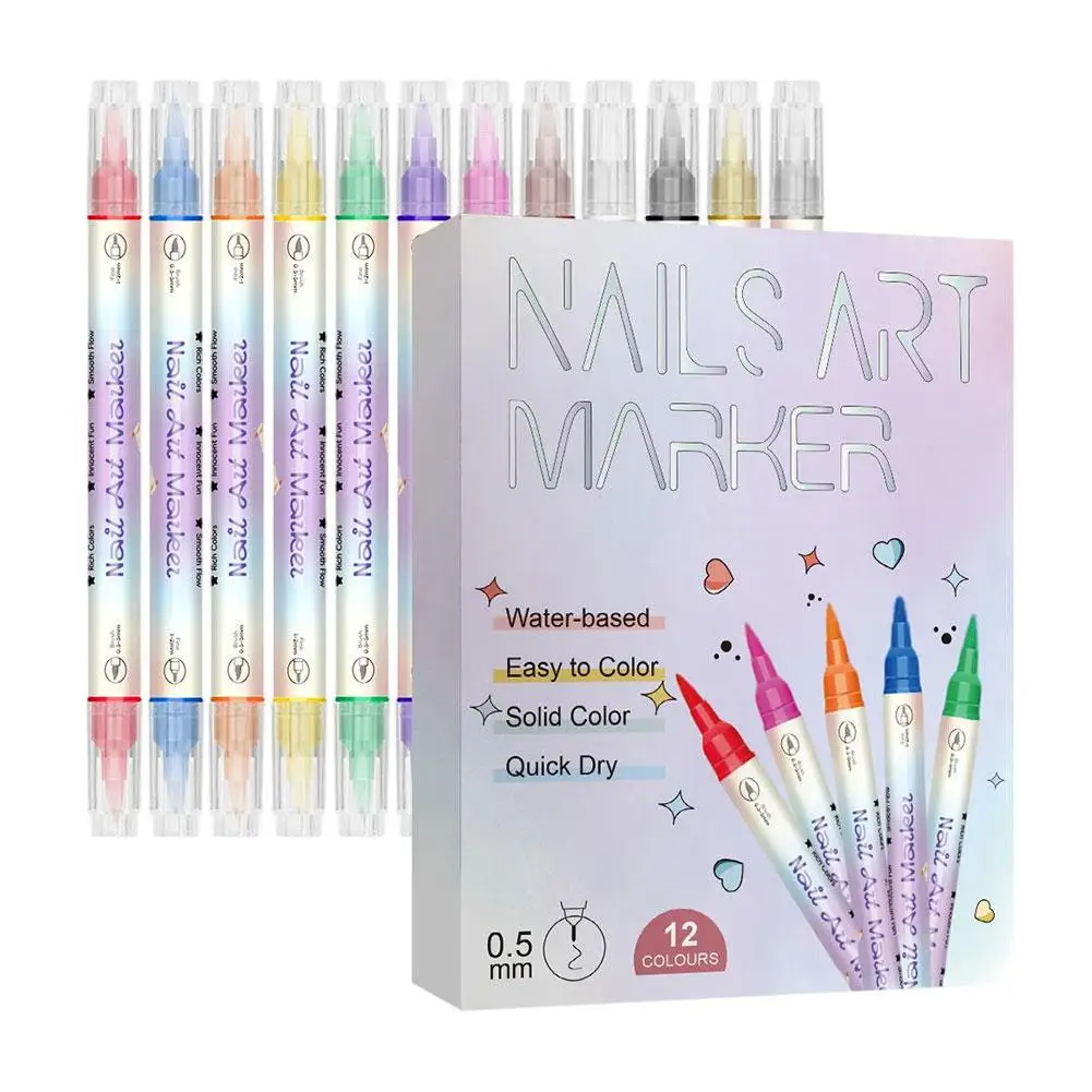 12 لون الاكريليك مسمار أقلام تلوين 0.5 مللي متر الترا غرامة نقطة مقاوم للماء التجفيف السريع لخطوط الأزهار مفصلة عطلة الأظافر