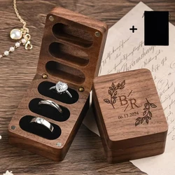 3 Slots Walnut Wood Triple Flip Ring Box,Custom Engagement Wooden Wedding Ring Boxesx Anniversary,Proposal Rings Holder Bearer