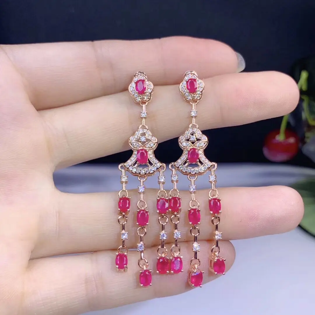 Luxury Ruby Drop Earrings for Wedding 16 Pieces 3mm*4mm Total 2.2ct Natural Ruby Earrings 925 Silver Ruby Jewelry