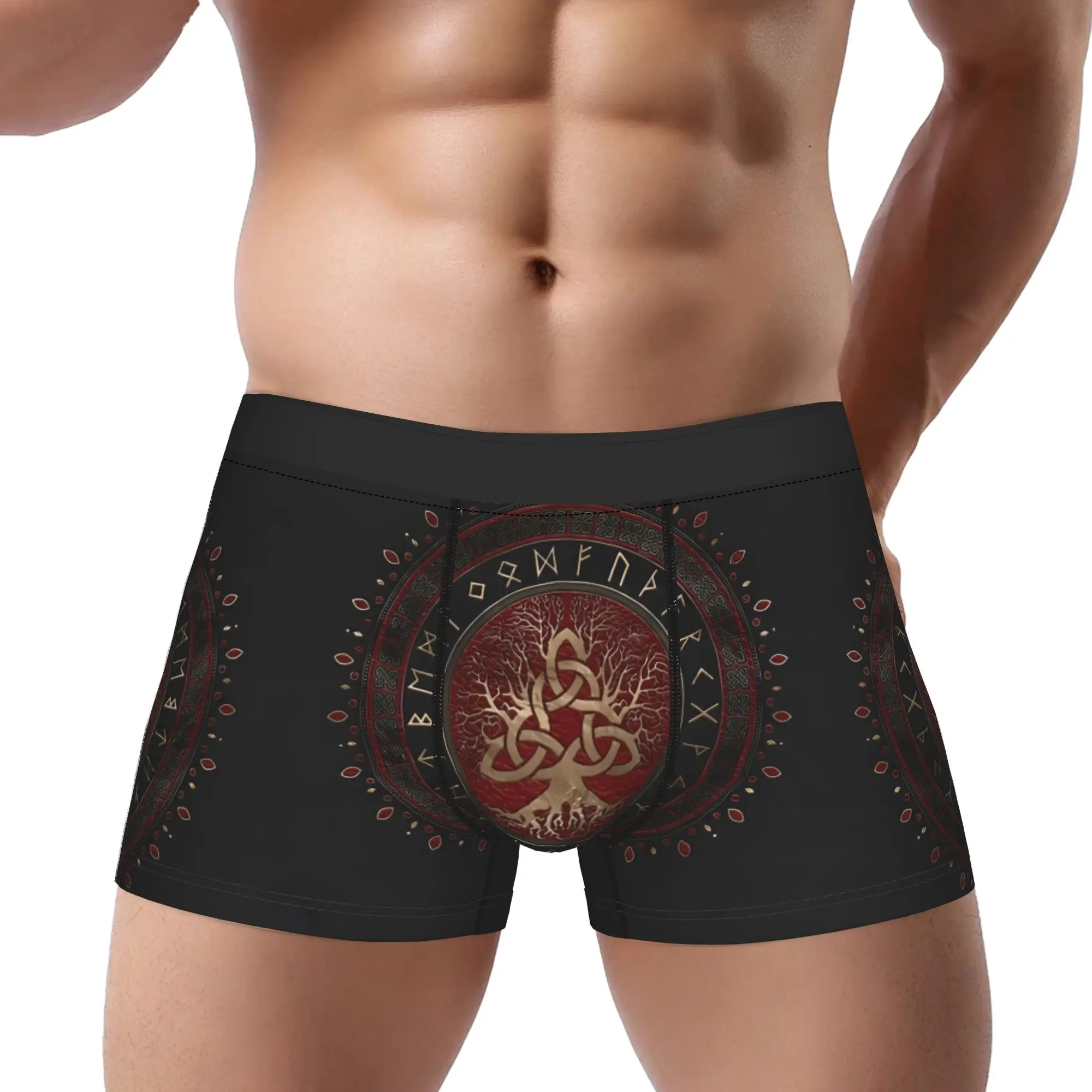 

Tree Of Life With Triquetra Black Red Leather Underpants Homme Panties Men's Underwear Tree Of Life Comfortable Shorts Boxer