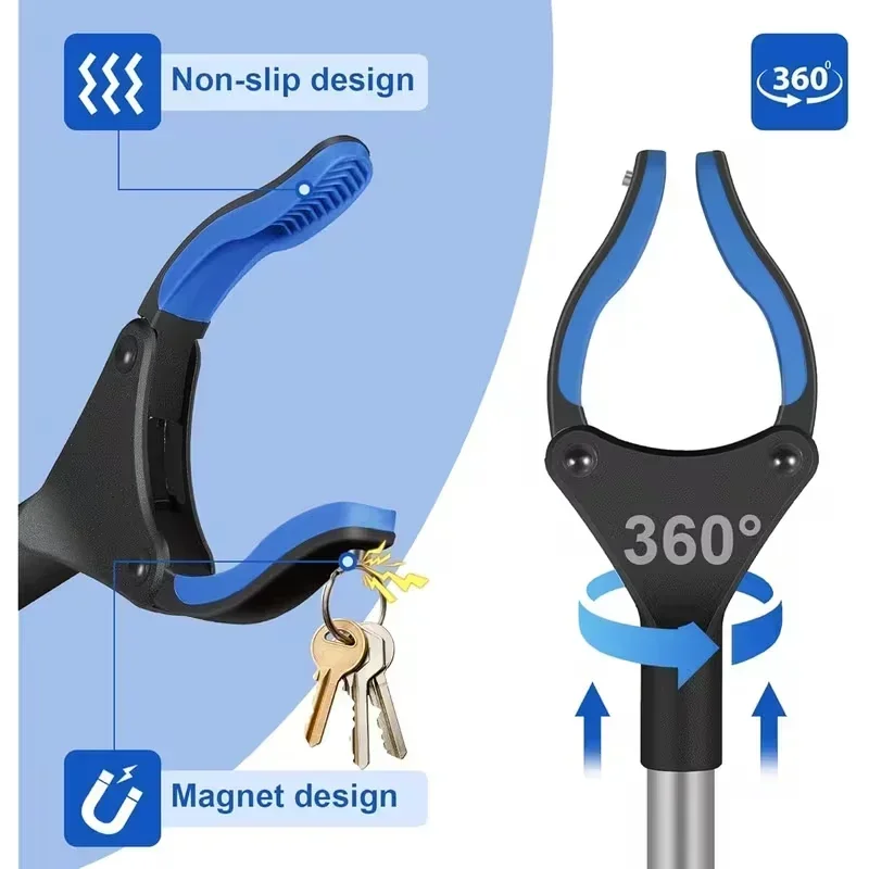 2026-Premium  Foldable Extendable Grabber with 360° Swivel Clip,Portable Handheld Litter Picker &Gripper Tool for Daily Cleaning