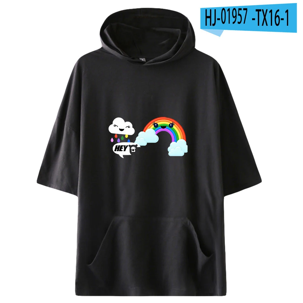 Hey Bear Sensory Summer Men Tshirt Casual Loose Hooded Tops Tees Shirts Male Sportswear Short Sleeve Mens T-shirt Clothing