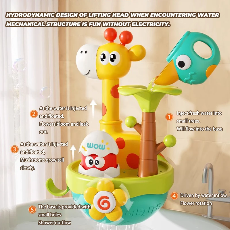 Zabawka do kąpieli dla niemowląt, kwitnąca pod prysznicem, głowica prysznicowa z efektem podnoszenia i opadania, letnia zabawa w łazience dla dzieci, zabawki do kąpieli z rozpylaniem wody.