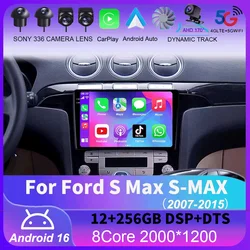 Android 16 WIFI+4G Stereo Car Radio For Ford S Max S-MAX 2007-2015 Multimidia Video Player Auto CarPlay GPS DVD 2Din BT 2K QLED