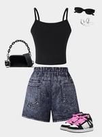 Spring And Summer Women's And Children's Casual Cool And Cute Floral Patterned Camisole Vest&Five Inch Shorts Two-Piece Set 2
