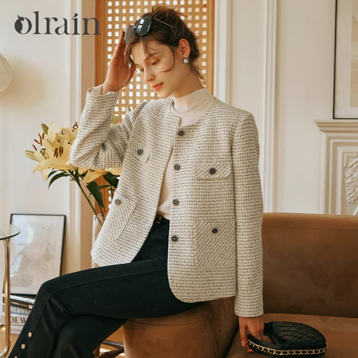 OLrain Straight Bright Line Jackets for Women 2026 Autumn Formal Elegant Single Breasted Long Sleeve Workwear Coats G23QW85552