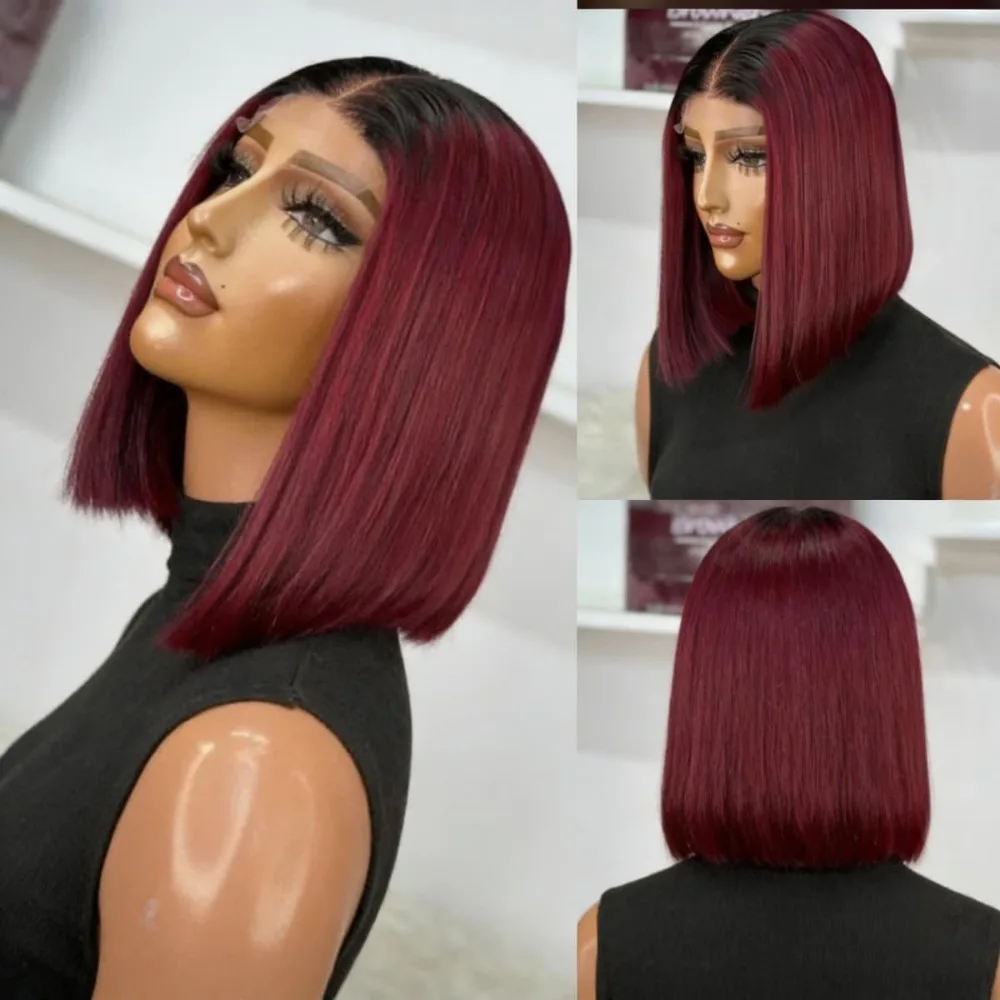 

Парик Omber Burgundy 13x4 HD, короткий парик-боб с омбре, на кружевной основе, из натуральных волос, плотность 180%, для женщин, для начинающих