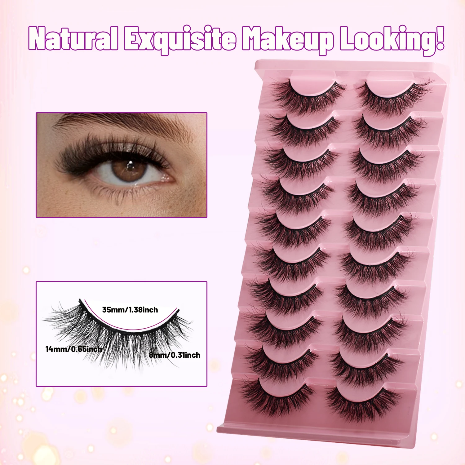 Sztuczne rzęsy Naturalne rzęsy Delikatne sztuczne rzęsy Rzęsy w paskach typu kocie oko Zestaw puszystych rzęs Naturalny wygląd Krótkie rzęsy typu kocie oko 10 par