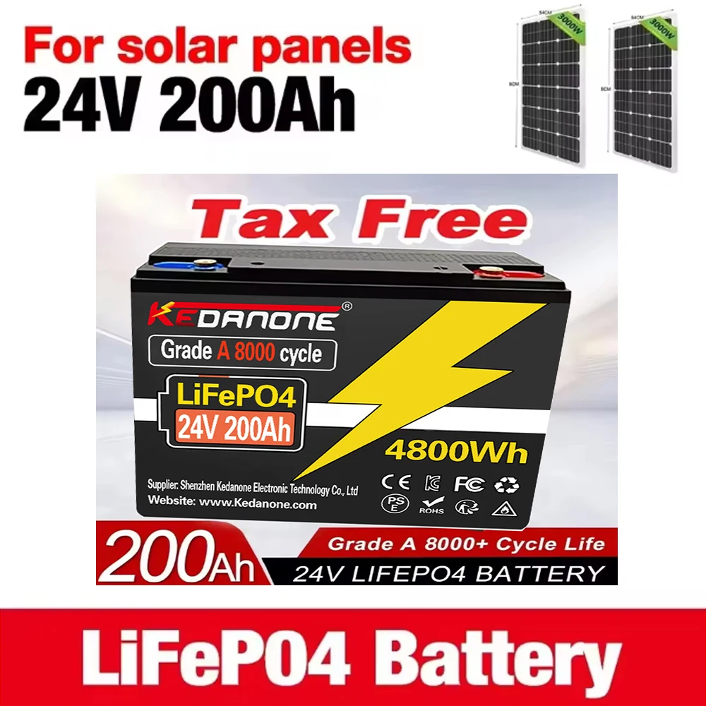

⚡24v 200Ah Lifepo4 Battery Pack Built-in 200A BMS100Ah 200Ah Lithium Ion Battery For Boat Solar System Tax Free