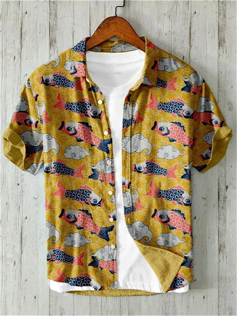 New Men's Short Sleeve Shirt Animal Fish 3D Printing Men's Hawaiian Lapel Top Large Size Casual Comfortable Men's Shirt
