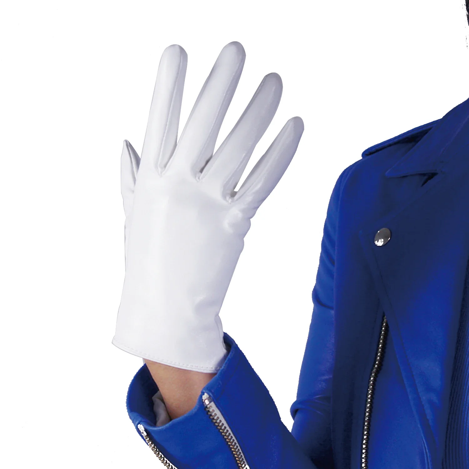 قفازات جلدية بيضاء المعصم قصيرة 8 "21 سنتيمتر فو بولي PU تأثيري هالوين زي مساء نادي الحفلات خلع الملابس قفاز الموضة #2