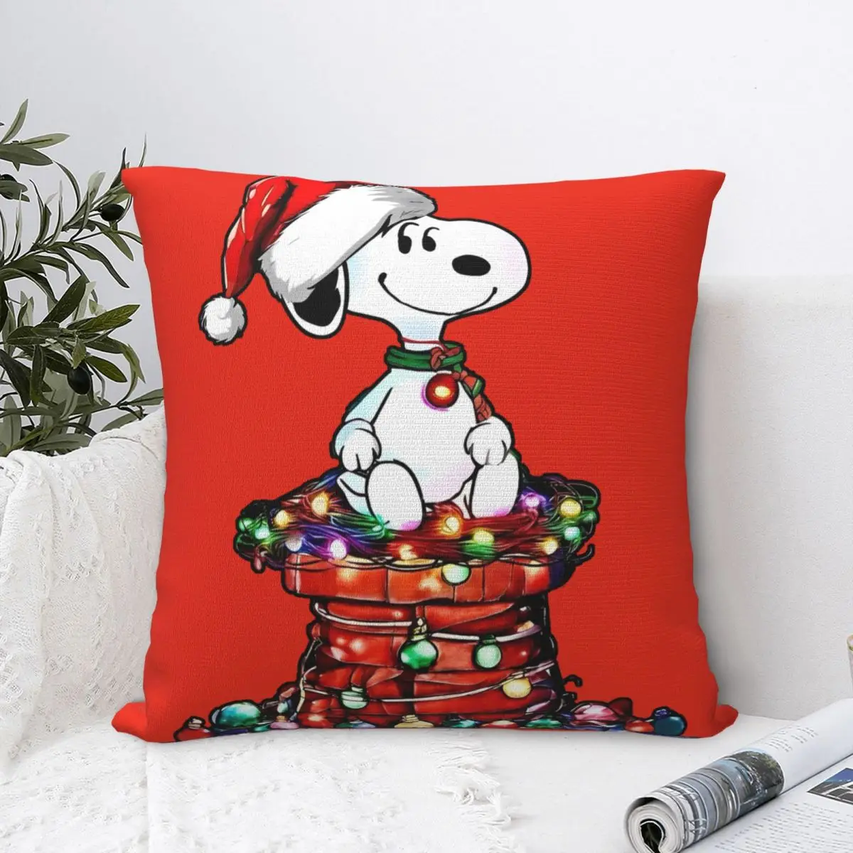 Pillow Cover Christmas Snoopy Cartoon Cushion Cover Woodstock Peanuts Charlie Brown Pillow Case For Home Decoration Pillowcases