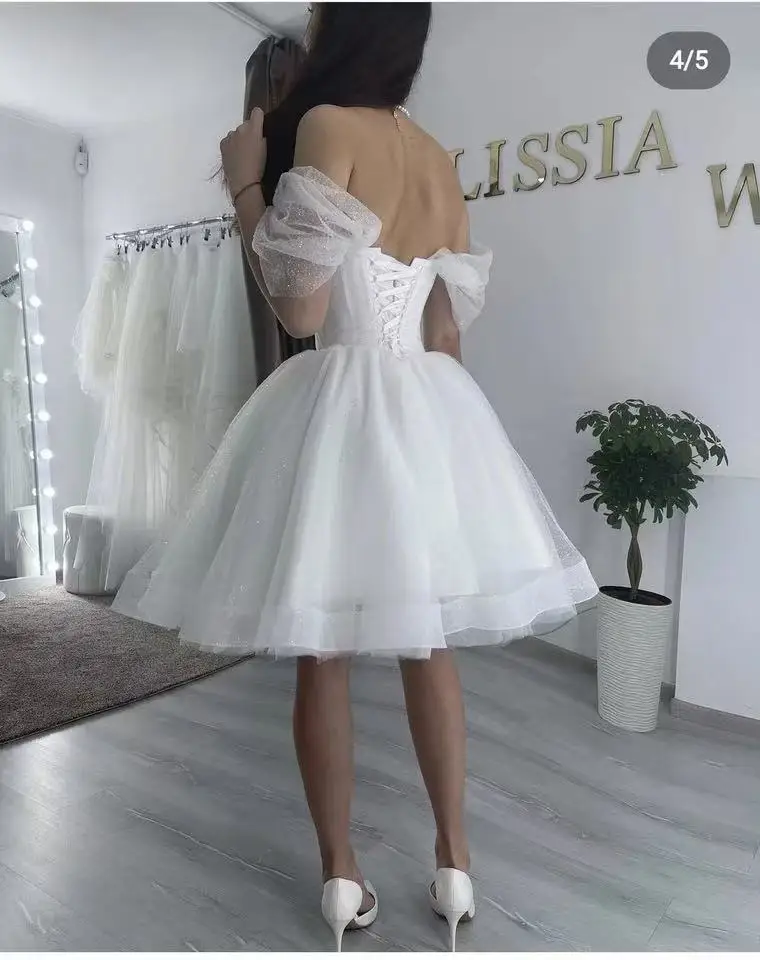Short Tulle Sweetheart Wedding Dresses Lace Up Back Off The Shoulder Knee Length For Women Customize To Measures Bridal Gowns