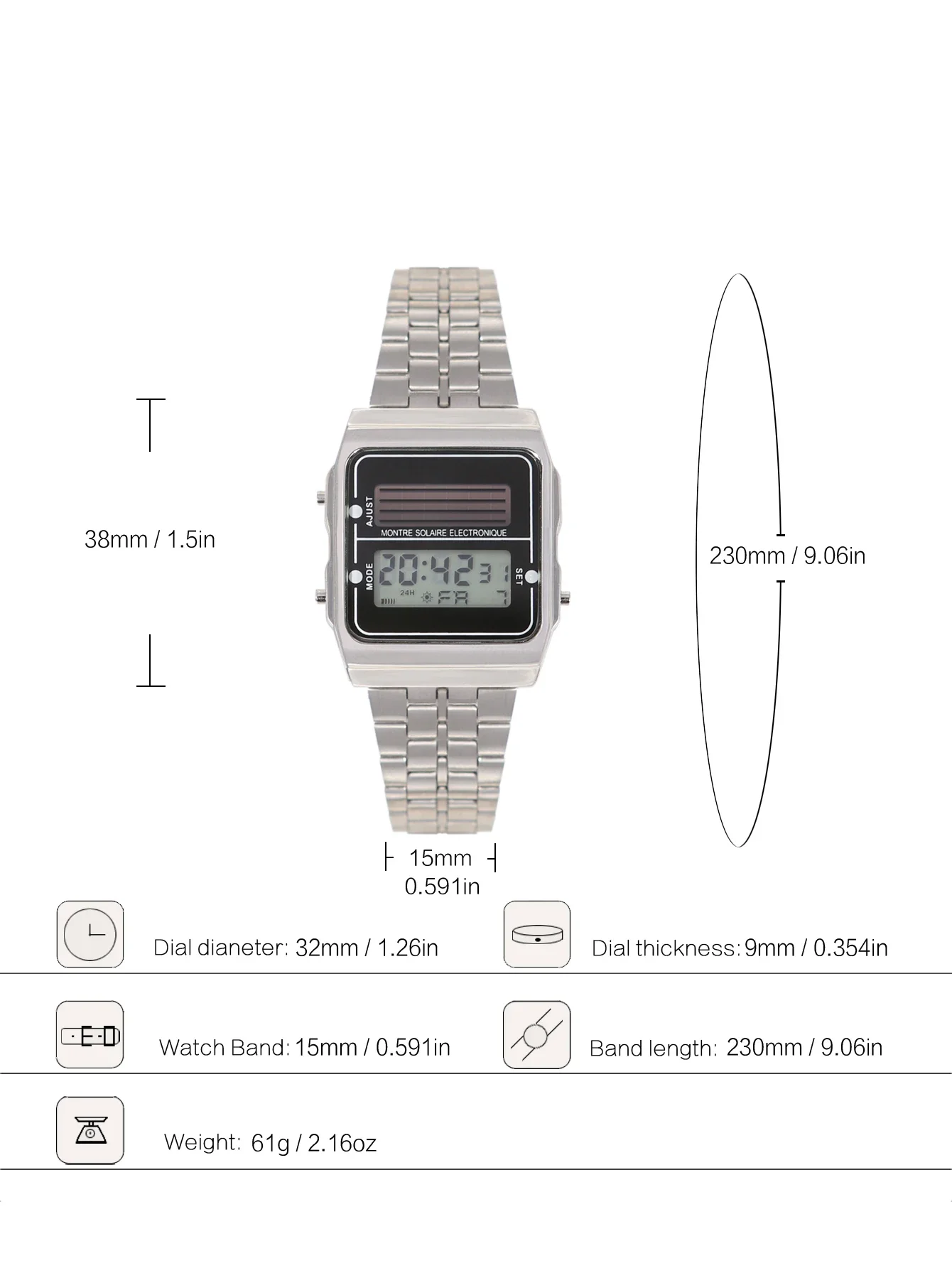 Solarbetriebene elektronische Uhr, kleine quadratische Paaruhr