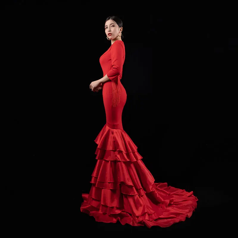 Vestido de noche con diseño de borlas, traje rojo personalizado, ajustado, elegante, envolvente en la cadera, H44