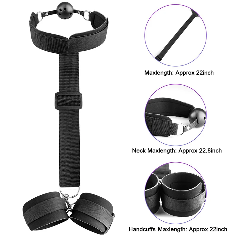 New Bed Restraining Belt Black Body Bondage Adjustable Size Backhand Constraint Gag Handcuffs Set 18+ Couple Sex Toys For Night - Image 2