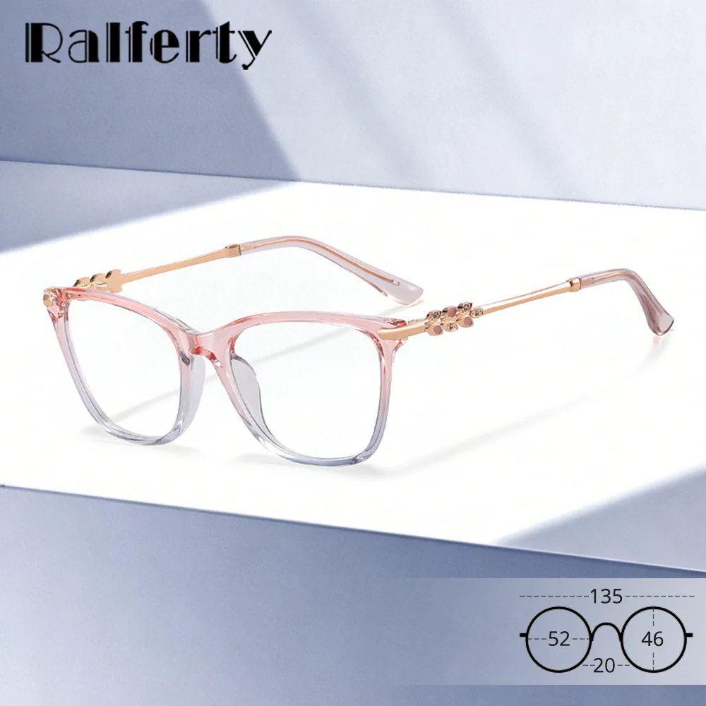 Image of Ralferty Hochwertiges TR90-Brillengestell für Damen, Designer-Rezept, Myopie, optischer Rahmen, Klasse 0, Anti-Blau-Brille, transparent