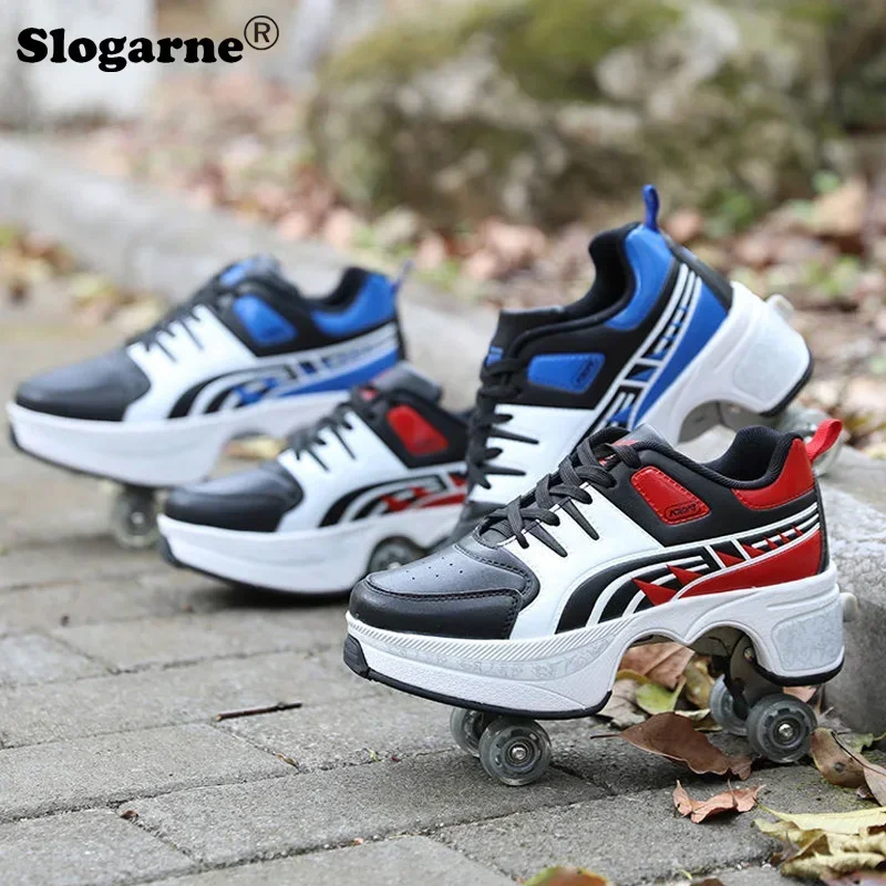 

Child Deform Wheel Parkour Shoes Unisex Sport Shoes Women Causal Sneakers Men Walk Roller Skates Deformation Runaway Skate Shoes