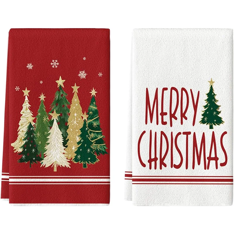 2Pcs, Christmas Pine Snowflake Kitchen Towels, 40Cm*60Cm Towel Set, Super Absorbent Soft Cleaning Cloth, Cooking Baking Tea Towel, Tea Towel, Hand Towel, Cleaning Cloth, Dishcloth, Kitchen Decoration, Living Room Decoration, Kitchen Essentials, Home Essentials
