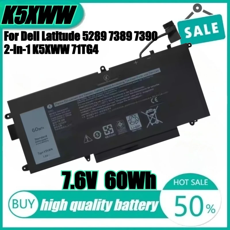 

Новый высококачественный аккумулятор для ноутбука K5XWW 7,6 В 60 Втч для Dell Latitude L3180 5289 7389 7390 серии 2-в-1 71TG4 725KY CFX97