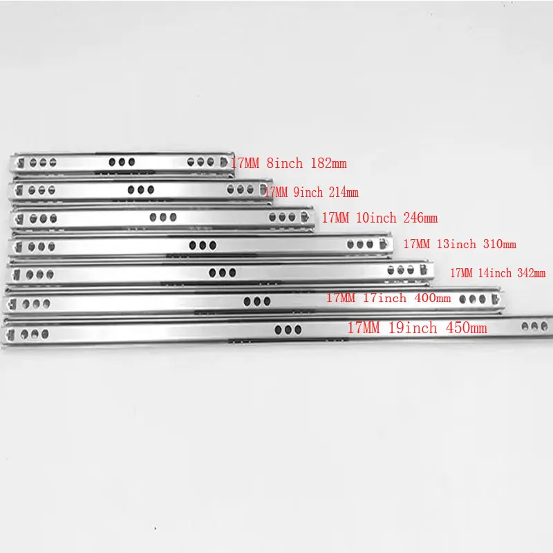 1Pair Drawer Steel Ball Rail Slide Drawer Ball Guide Two Sections 17mm Wide Steel Fold Furniture Hardware Fittings