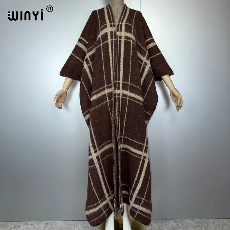 

WINYI зимнее платье для женщин, удобное пальто с ретро-принтом, толстое теплое длинное пальто, модный кардиган, зимняя Абая на Ближнем Востоке