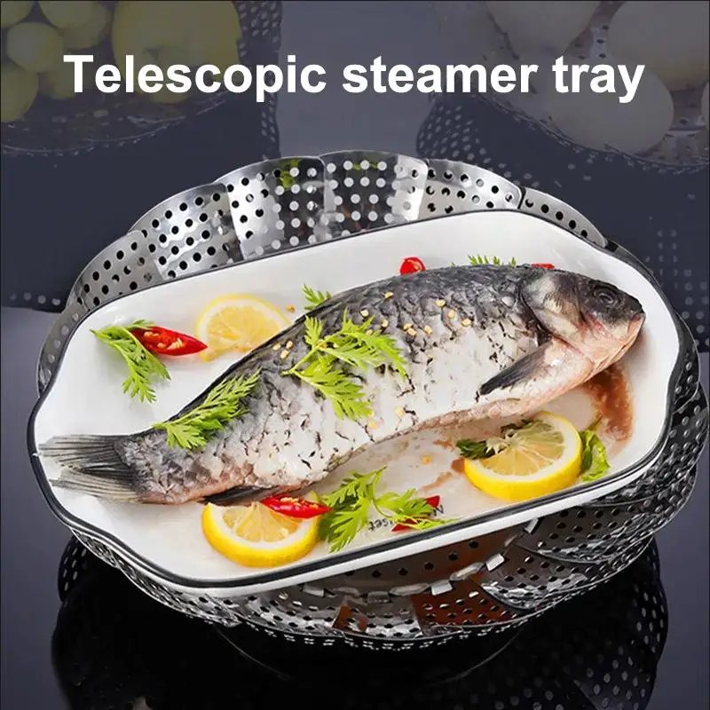 Food Steamer Folding Stainless Vegetable Fruit Basket Mesh Rack Cookware Utensils For Cooking Steam Kitchen