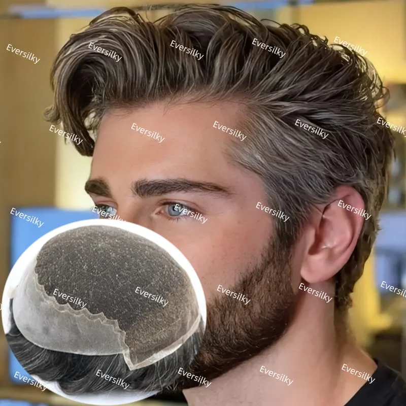 غير قابل للاكتشاف الفرنسية الدانتيل الجبهة Q6 الرجال الشعرية الاصطناعية الشعر المستعار تنفس غير مرئية شعري 1b50 1b80 شعر بشري رمادي الباروكات