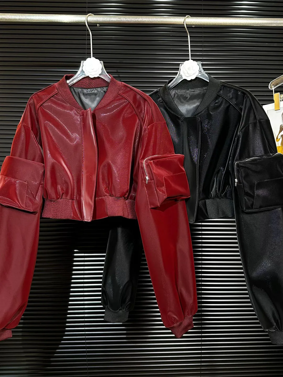 American Style Workwear Short PU Leather Jacket Women's Fall New Hot Pepper Girl Baseball Uniform Multi Pocket Loose Fit