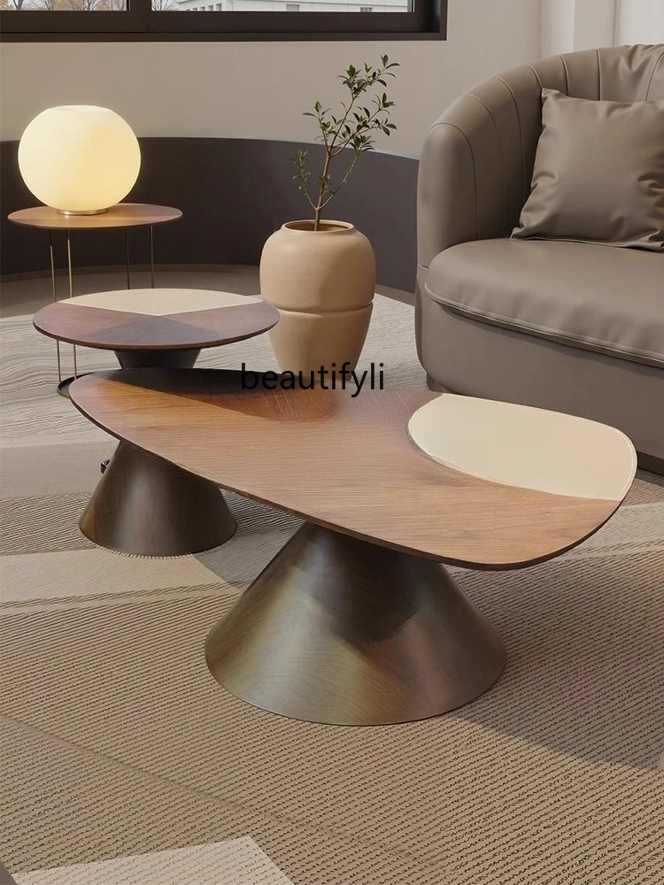 

Coffee table combination, light luxury retro home living room small apartment, round tea table