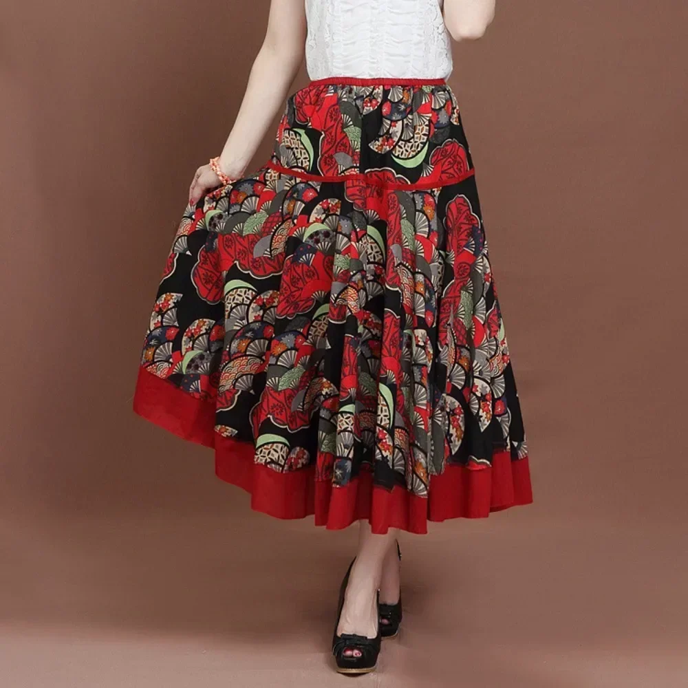 스트리트 프린트 하라주쿠 맥시 드레스 패션 의류 여성 의류 용 롱 스커트 캐주얼 빈티지 에스닉 스타일 코튼 린넨