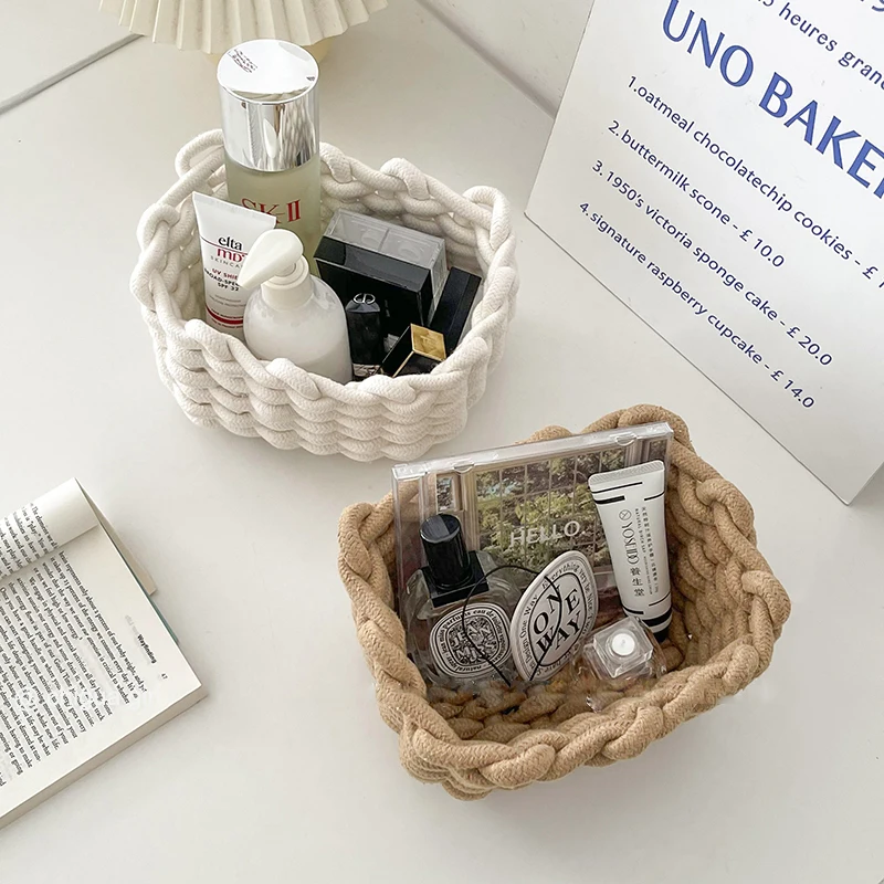 اليدوية القطن حبل سلة التخزين المنسوجة سطح المكتب ألعاب الأطفال أشتات سلة التخزين سلة النزهة أشتات مستحضرات التجميل