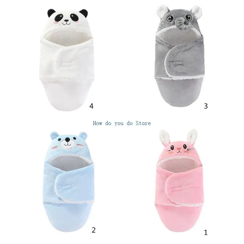 19QF الطفل بطانية الوليد التقميط التفاف لينة ودافئة كيس النوم لخريف شتاء لطيف الكرتون الحيوان مقنعين لحاف #5