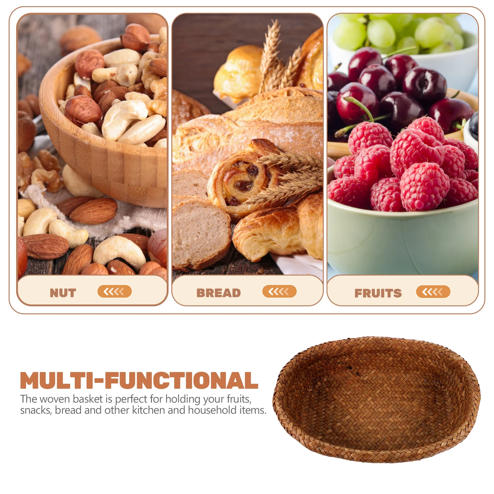 

Portable Woven Storage Basket Kitchen Home Fruit Bread Snacks Holder Natural Straw Basket Living Room Hotel Use Simple Sundries