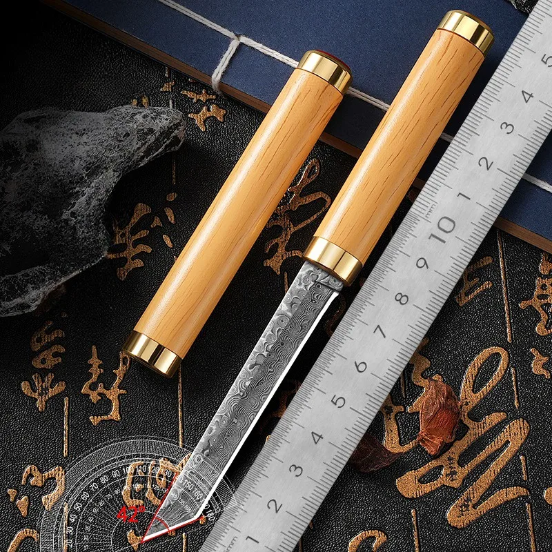 BAKULI Damascus knife, outdoor portable straight knife, fruit knife melon knife high-grade case opening knife