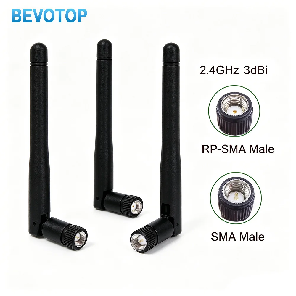 50Pcs BEVOTOP 2.4GHz 3dBi WiFi Antenna Aerials RP-SMA / SMA Male Connectors Wireless Router Antennas with 15cm Cable for Network