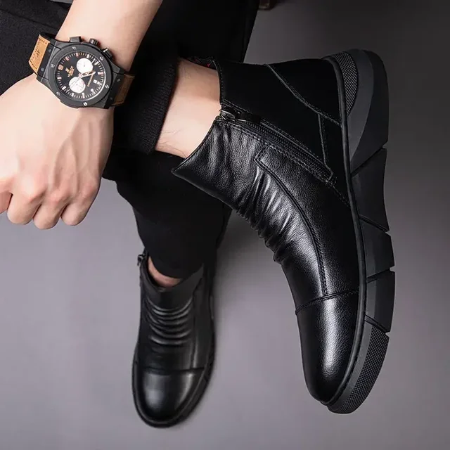 Buty męskie z zamkiem błyskawicznym Czarne Modne 2032 Obuwie antypoślizgowe dla mężczyzn Wyprzedaż Moda codzienna Oryginalne oferty Oferta Y2k Oferty Nowość