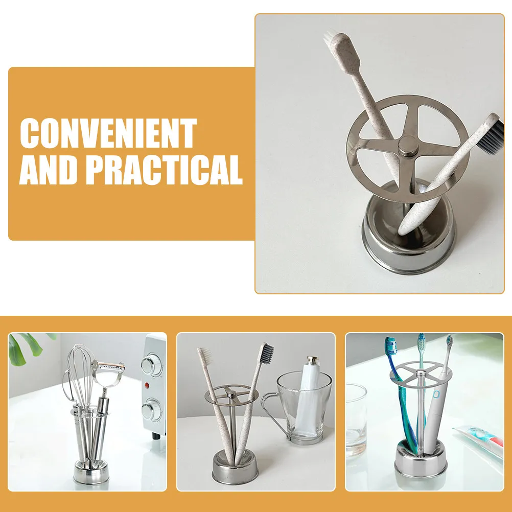 Multi-Functional Stainless Steel Toothbrush Organizer Desktop Pen Holder with Divided Compartments for Toothbrushes Makeup